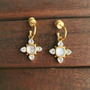 Julie Vos Aquitaine Hoop & Charm Earrings. Gold Clear Crystal